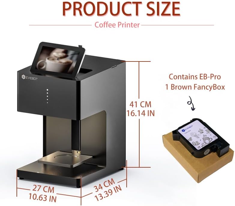 Coffee Latte Art Machine EB-Pro Customized Photo Selfie Printing with Camera Cake Desserts DIY Personalized Decoration for Cafes Bars Museums, Brown FancyBox - White