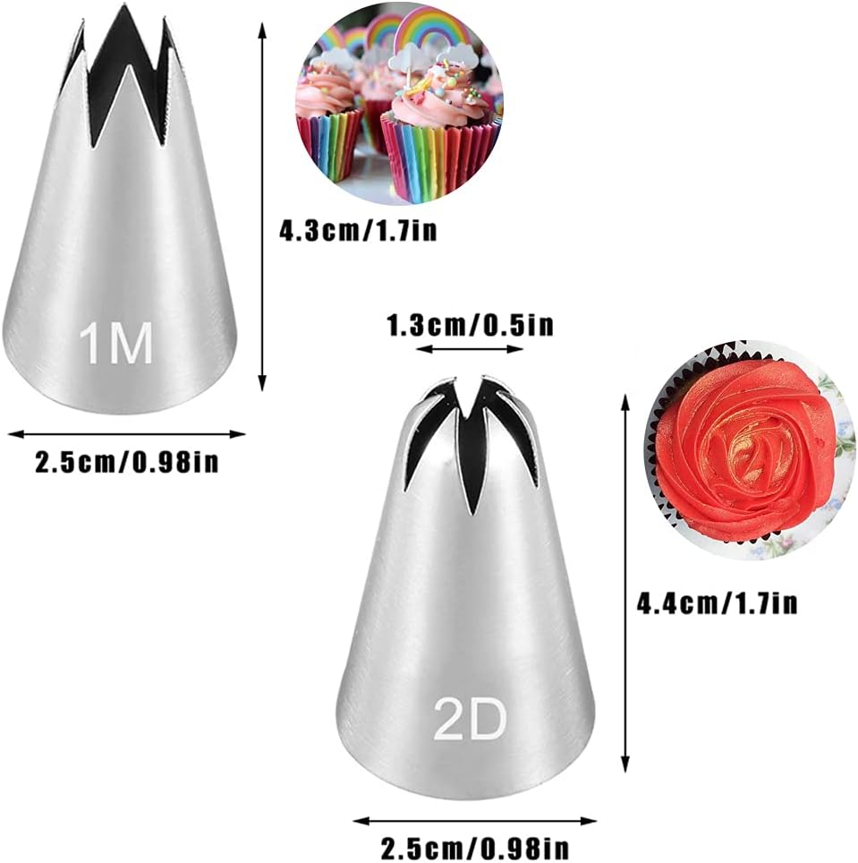 Large Icing Piping Tips Set for Cake Decorating,6 Decorating Tips Stainless Steel Pastry Tips,Flower Frosting Tips Nozzles,#1M 2A 2D 2F 6B 234