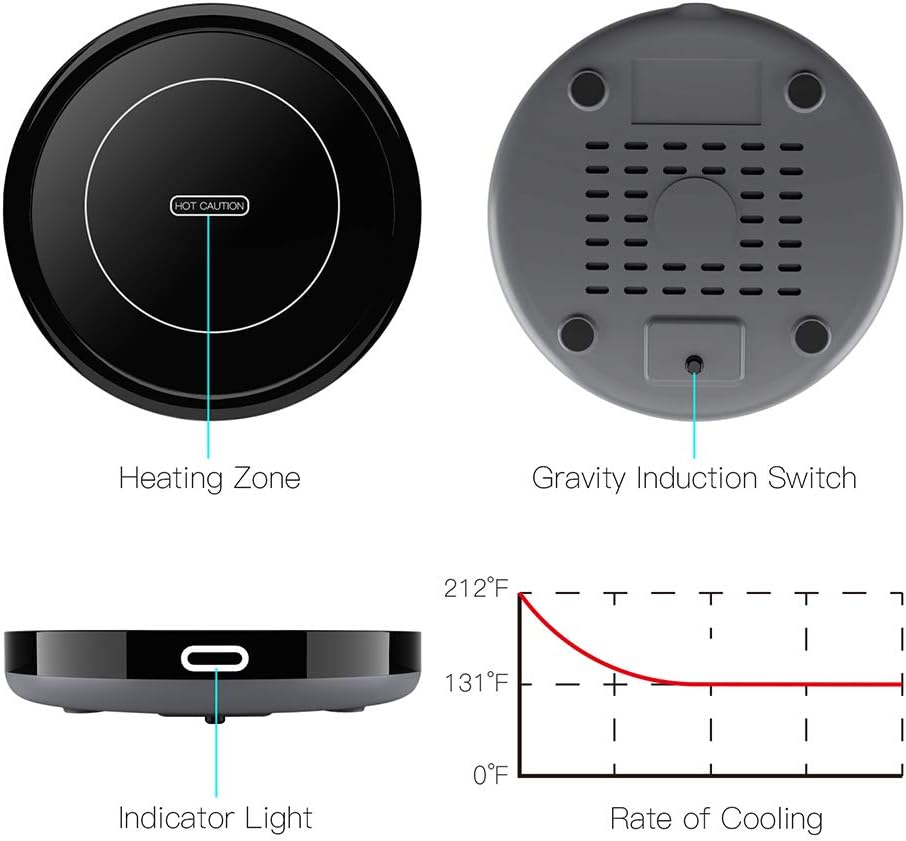 Smart Coffee Warmer, BESTINNKITS Auto On/Off Gravity-Induction Mug Warmer for Office Desk Use, Candle Wax Cup Warmer Heating Plate (Up to 131F/55C) (Black)
