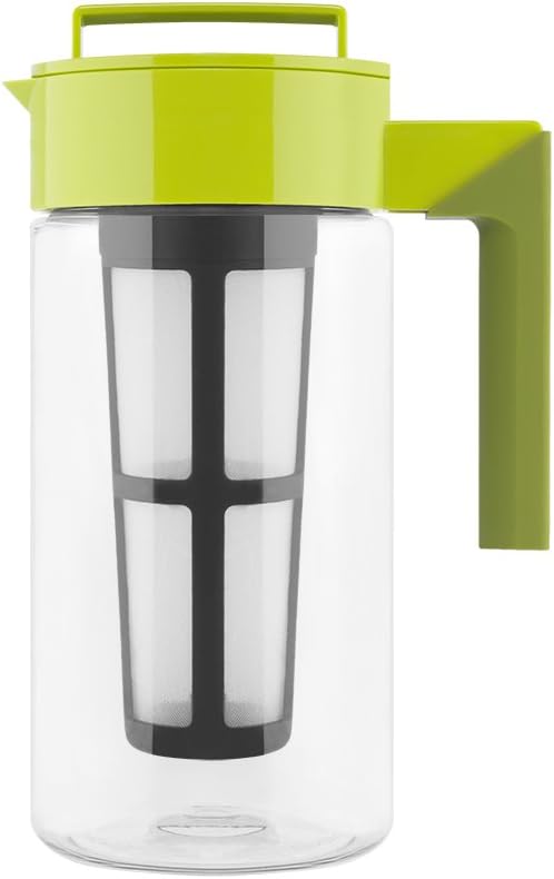 Takeya Flash Chill Iced Tea Maker - Airtight & Durable Iced Tea Maker Jug with Silicone Carry Handle - Leak-Proof & Lightweight Tea Infuser with Patented Flash Chill Technology - 1 Quart, Avocado