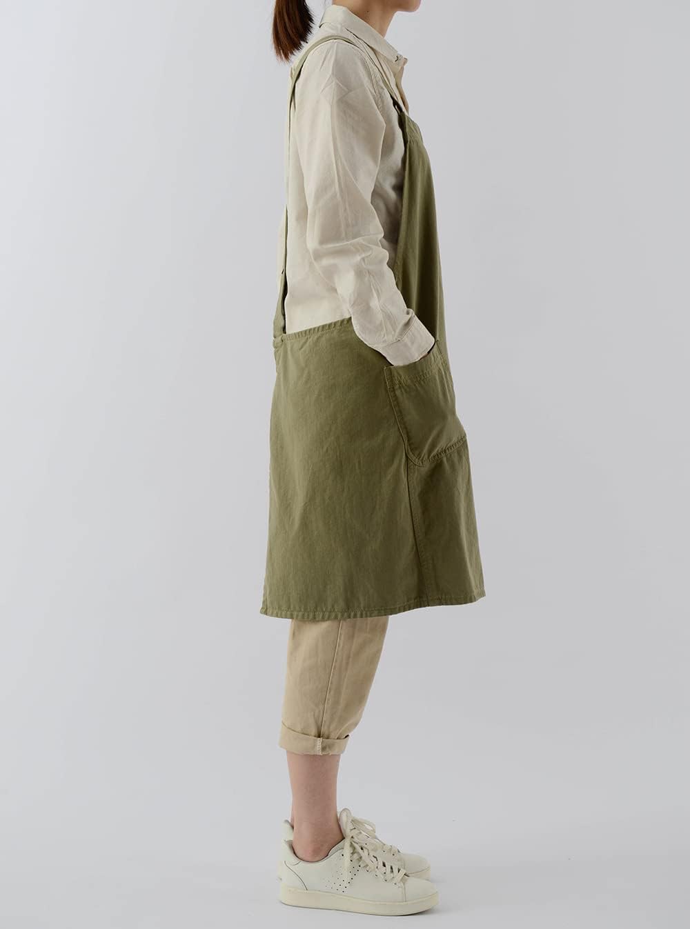 Soft Cotton Linen Apron for Women - Non-tie Cross Back Apron with Pockets, Great for Florist and Kitchen