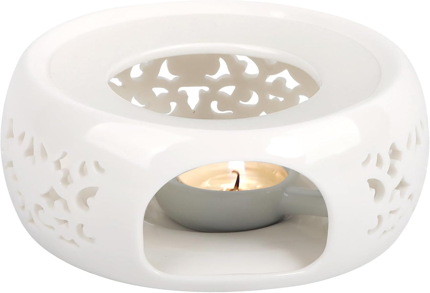 KAYCROWN Teapot Warmer, Ceramic Tea Warmer with Tealight Holder, Teapot Heater for Heating Tea, Coffee, Milk, Tea Light Warmer (White)