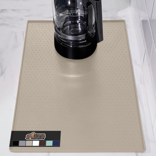 GORILLA GRIP Silicone Coffee Mat, Espresso Drink Bar Station Accessories, Waterproof Heat-Resistant Dish Drying Mats, Stay in Place on Kitchen Counter, Home Kitchen Decor Essentials, 11.5x18.5, Almond