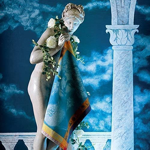 Garnier Thiebaut Mona Lisa Bleu (Mona Lisa Blue) French Kitchen Towel 22"x30", Cotton, Jacquard