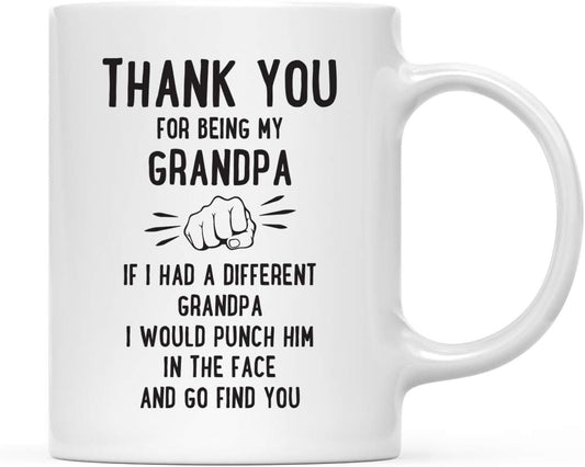Andaz Press Funny Family 11oz. Coffee Mug Gift, Thank You for Being My Grandpa, Punch in Face, 1-Pack, Christmas Birthday Drinking Cup Present Ideas