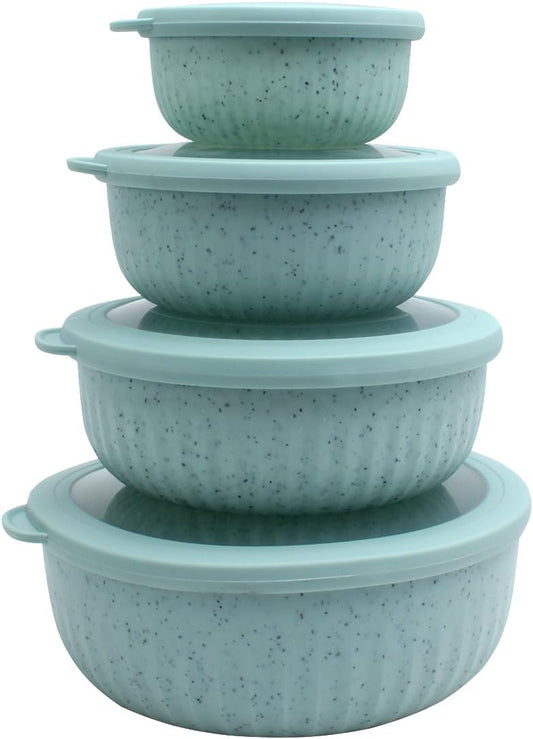 COOK WITH COLOR Prep Bowls with Lids- Wide and Deep Nesting Plastic Small Mixing Bowl Set with Lids, 8 Piece Set - Wide Bowls, Speckled Mint