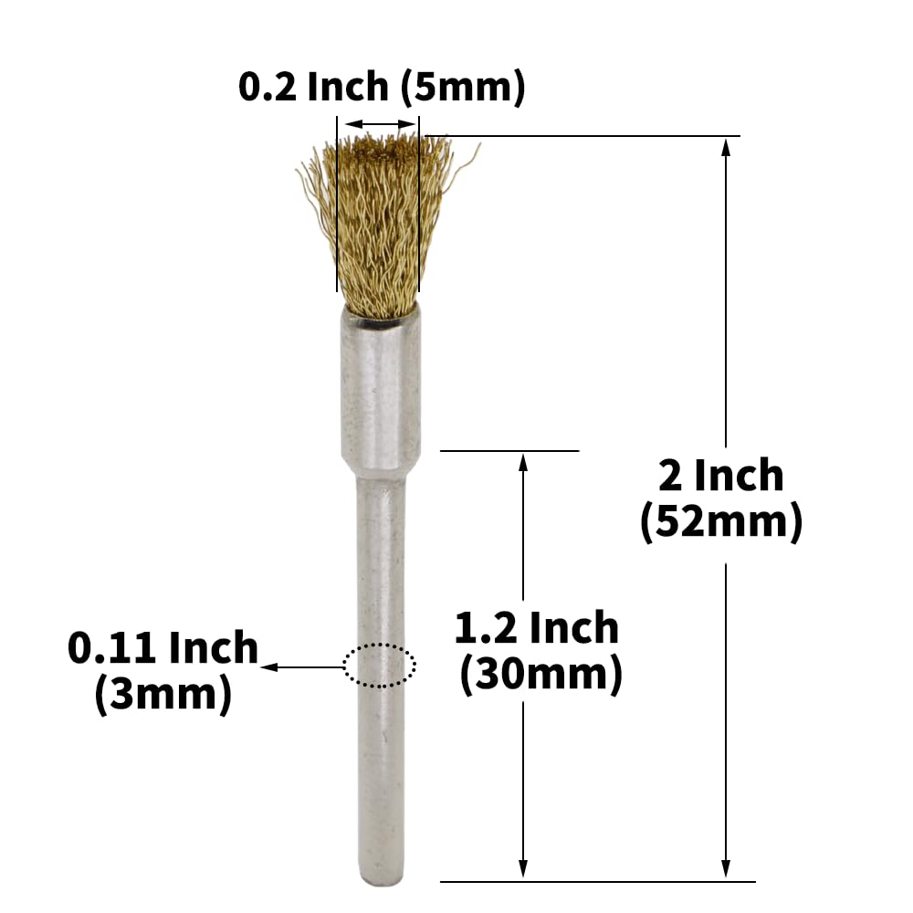 20PCS Brass Wire Brushes - Metal Rust Removal, Cleaning, and Polishing - 5mm Diameter, 1/8″ (3mm) Shaft - Removes Burrs, Dust, and Oxide Layer - Handles Rough Surfaces - Rotary Tool Accessories
