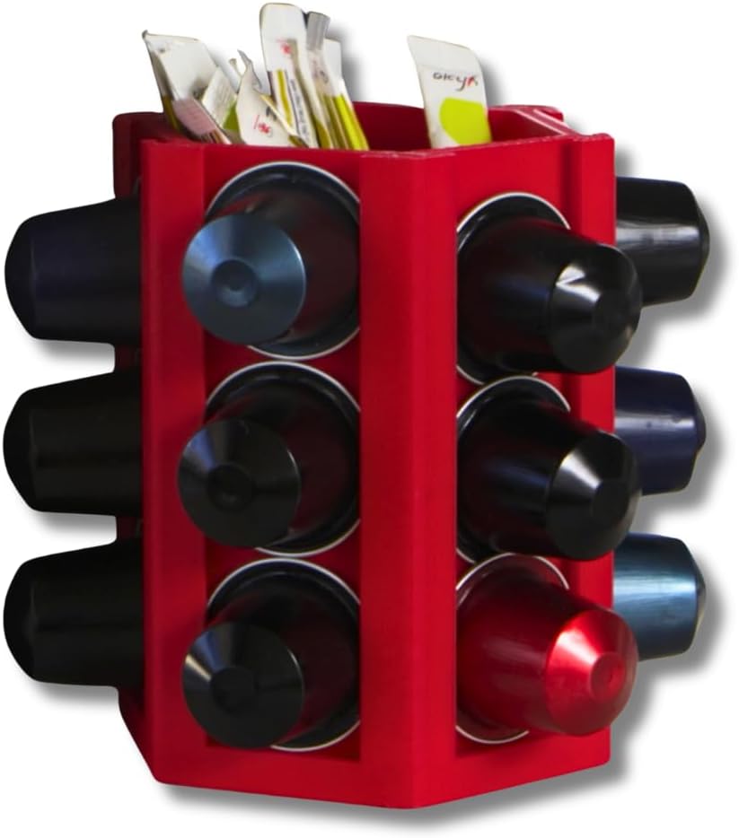Espresso Coffee Pod Holder & Organizer | Espresso Capsule Kitchen Display Carousel | Holds 18 Pods | Made in USA (Red)