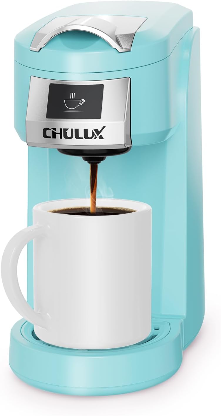 CHULUX Classic Single Serve Coffee Maker for K Cup, One Button Easy Coffee Machine for Office, RV, Travel and Dorm, Cyan