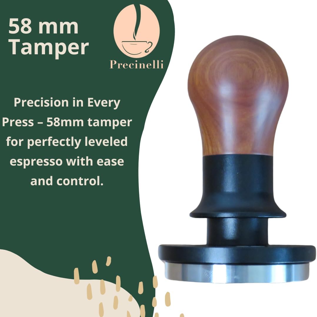 58mm Coffee Tamper, Stainless Steel Base, Wooden Handle – Professional Espresso Tool for Uniform Compression & Better Espresso Quality