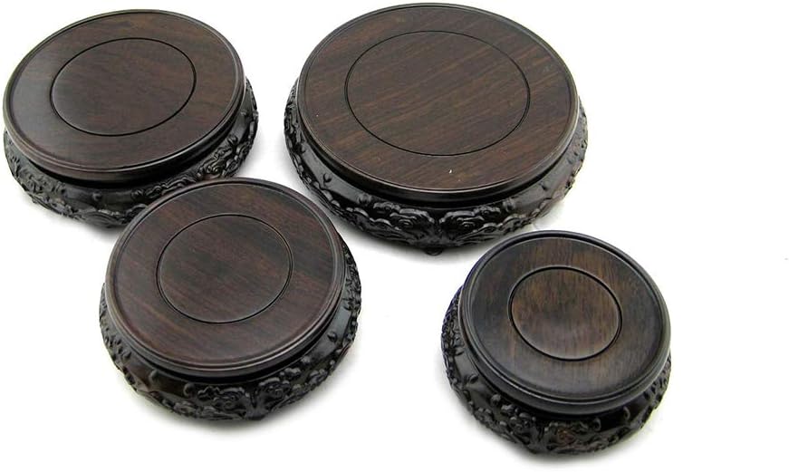 GOLDY&WENDY Oriental Luxury Round Elm Solid Wood Vase Display Stands Pedestal Base, Bat Pattern 5.4 in Diameter
