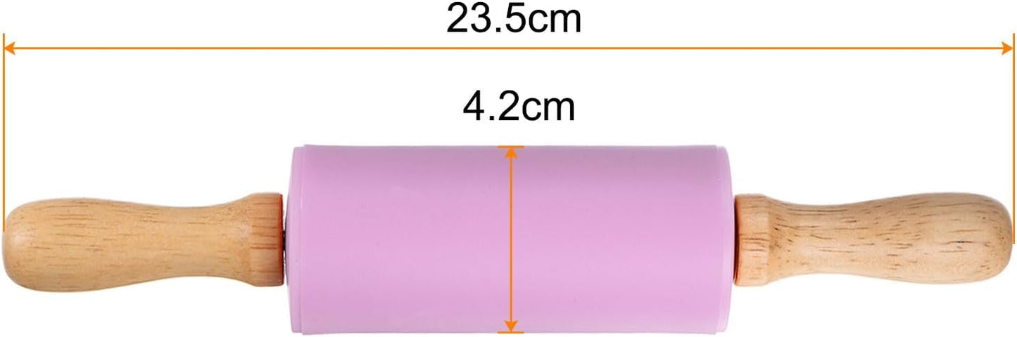 HARFINGTON Silicone Rolling Pins for Baking 9.25 Inch Non-Stick Silicone Surface Wooden Handle Rolling Pin Small Roller Playdough Rolling Pins for Fondant Kitchen Dough Pizza, Purple