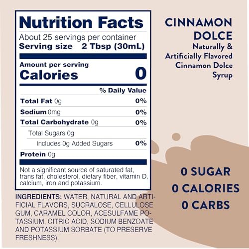 Jordan's Skinny Syrups, Cinnamon Dolce Coffee Syrup, Sugar Free, Zero Calorie Drink Flavoring & Mixes, 25.4 Ounces (Pack of 2)