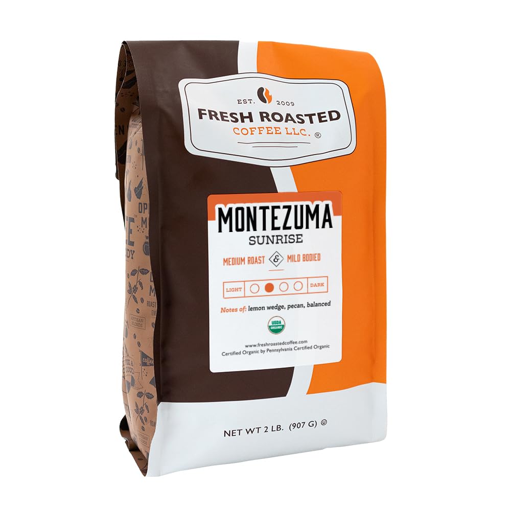 Fresh Roasted Coffee, Organic Montezuma Sunrise| USDA Organic, Kosher | Medium Roast 2 lb (32 oz) Whole Bean