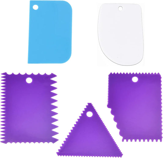 Cake Smoother Scraper Dough Scraper Tools Set,Cake Icing Scraper Smoother,Reusable Bread Cream Pizza Cutter,Flexible Plastic Pastry Cutter,For Baking Cake Edge Stripe Decorating Comb(5Pcs,Multicolor)