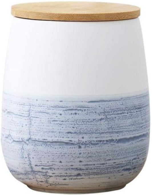 Food Storage Jar White Ceramic Food storage canister with Airtight Wooden Lid for serving Coffee, Tea, Sugar, Spice and More (1000ml)