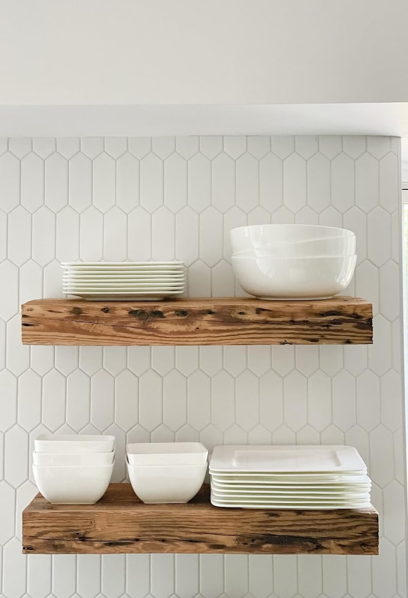 Modern Timber Craft Reclaimed Wood Wall Shelf | Solid Rustic American Barnwood with Floating Shelf Brackets | 2.75" Thickness | 12" L x 5" D, Rustic Original - Unfinished