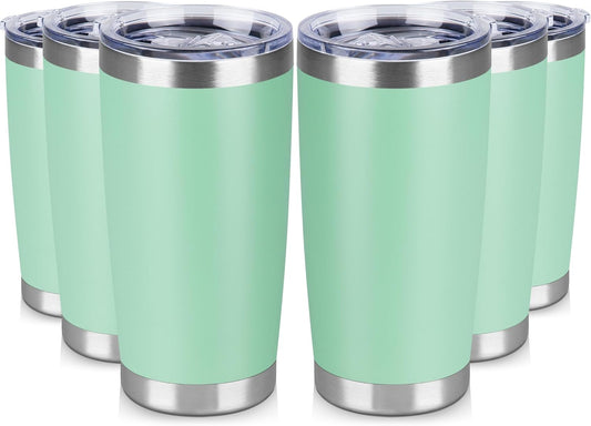 20 oz Tumbler Stainless Steel Tumblers Bulk with Lid Double Wall Insulated Coffee Tumbler Cups for Hot & Cold Drinks Powder Coated Travel Coffee Tumbler Mug Metal (Jade, 6 pack)