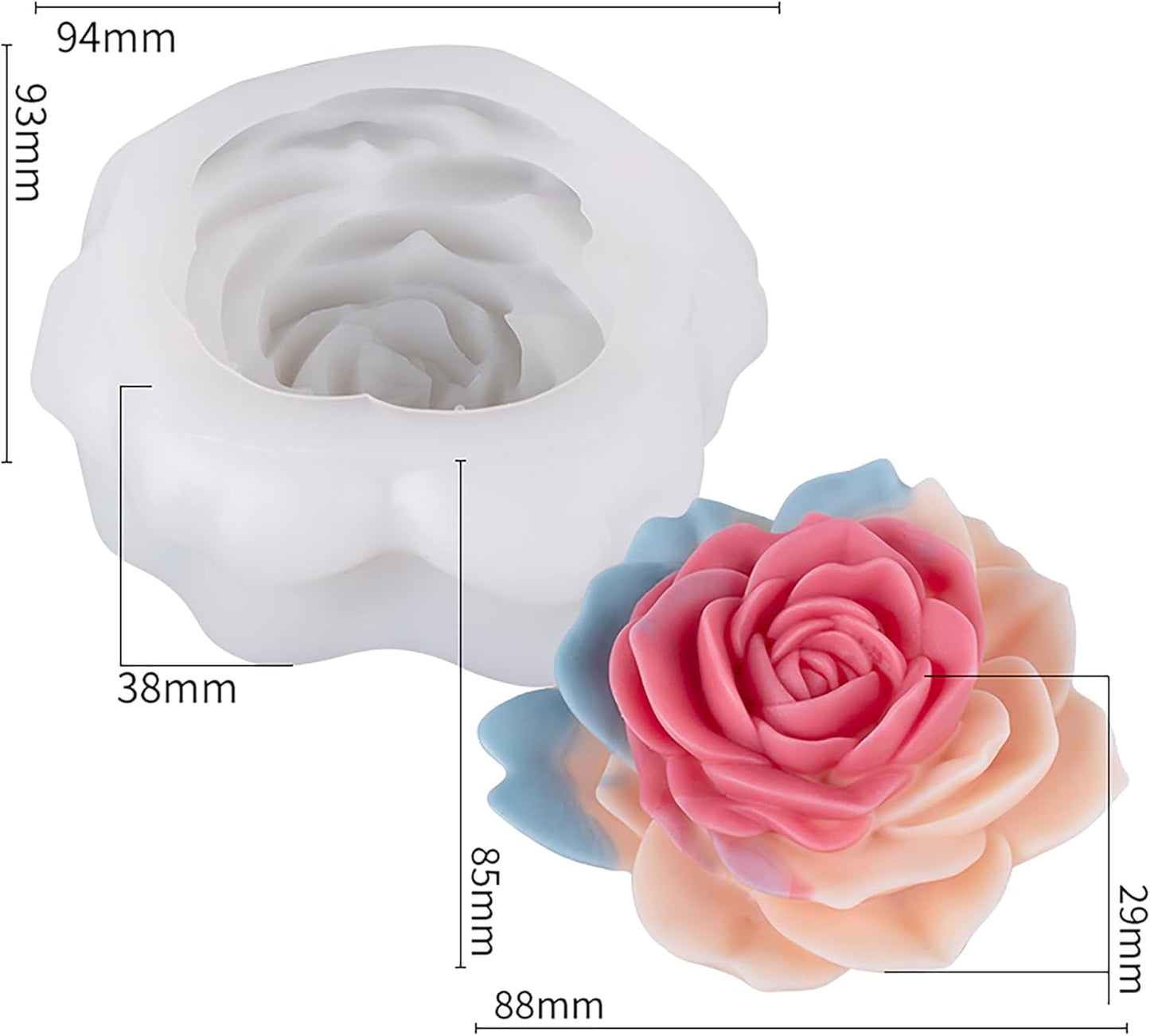 Flower Succulent Rose Peony Molds Silicone Wave Spiral Candle Mold - Silicone Resin Casting Molds for Candle & Resin & Soap Craft Supplies