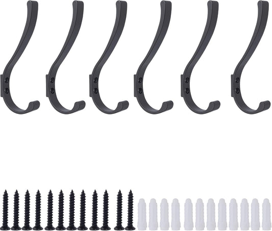 6 Pack Hanging Coat Hooks Wall Mount, Coat Hanger Wall Hangers, Metal Hooks for Hanging Heavy Duty, Screw in Hooks for Hanging Towels, Clothes, Backpack, Hat, Bag, Jacket, Key, Robe, Backpack Grey