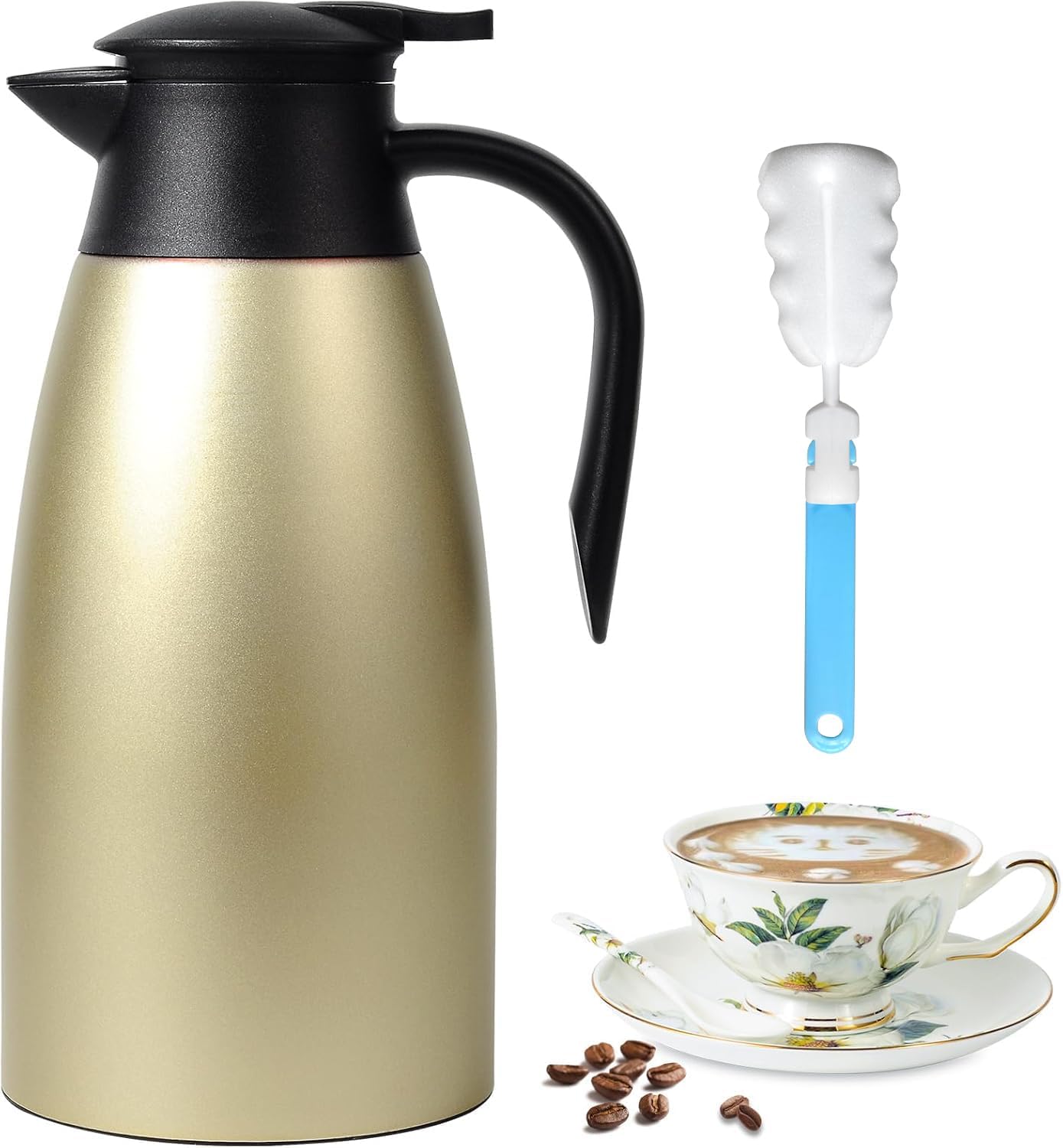 70 oz Thermal Coffee Carafe, Updated Insulated Stainless Steel Coffee Carafes for Keeping Hot Coffee & Water Hot Beverage-12Hours, Double Walled Vacuum Coffee Carafe(Gold)