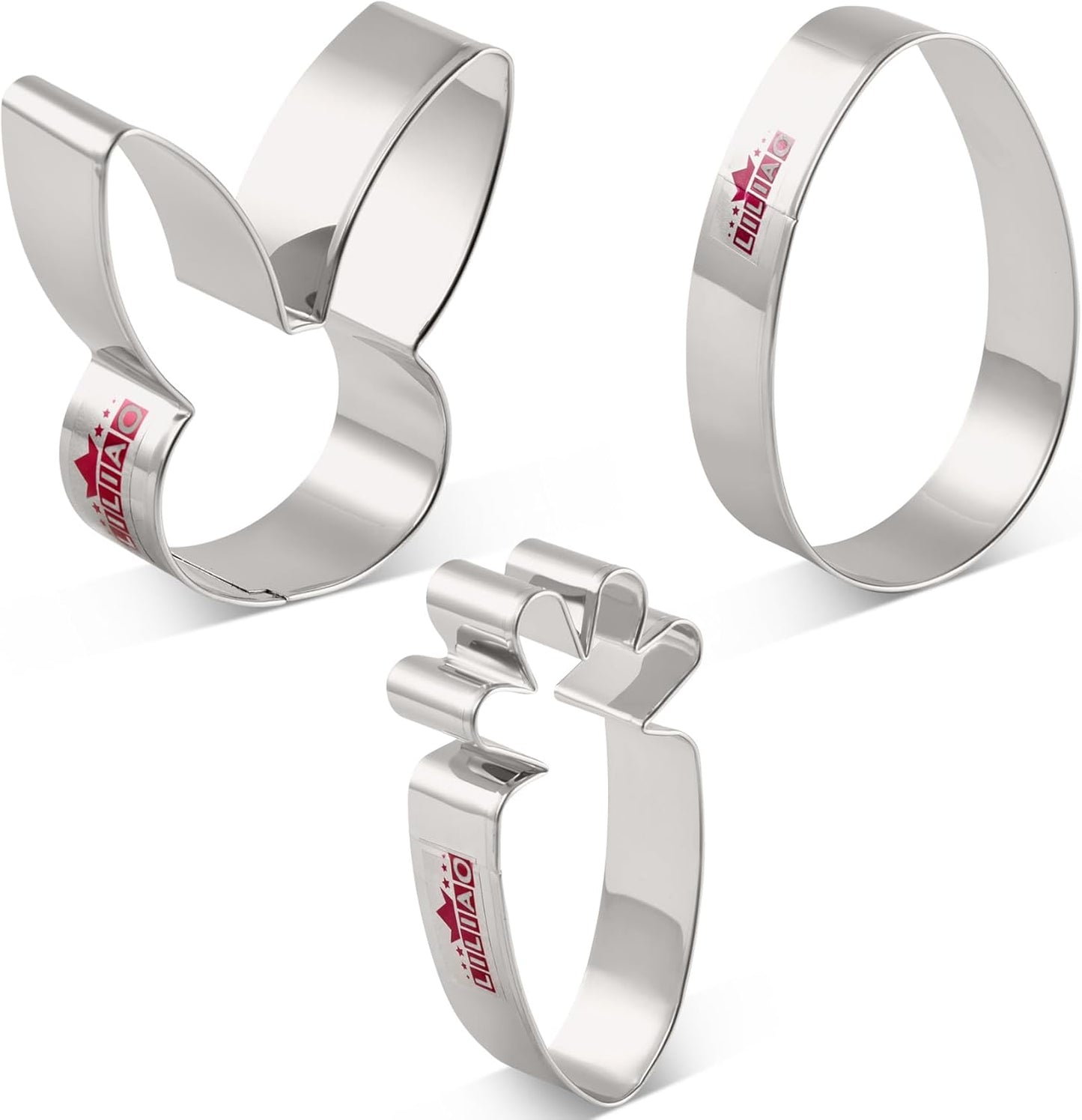 LILIAO Easter Cookie Cutter Set, 3-pc, Egg, Bunny and Carrot, Stainless Steel
