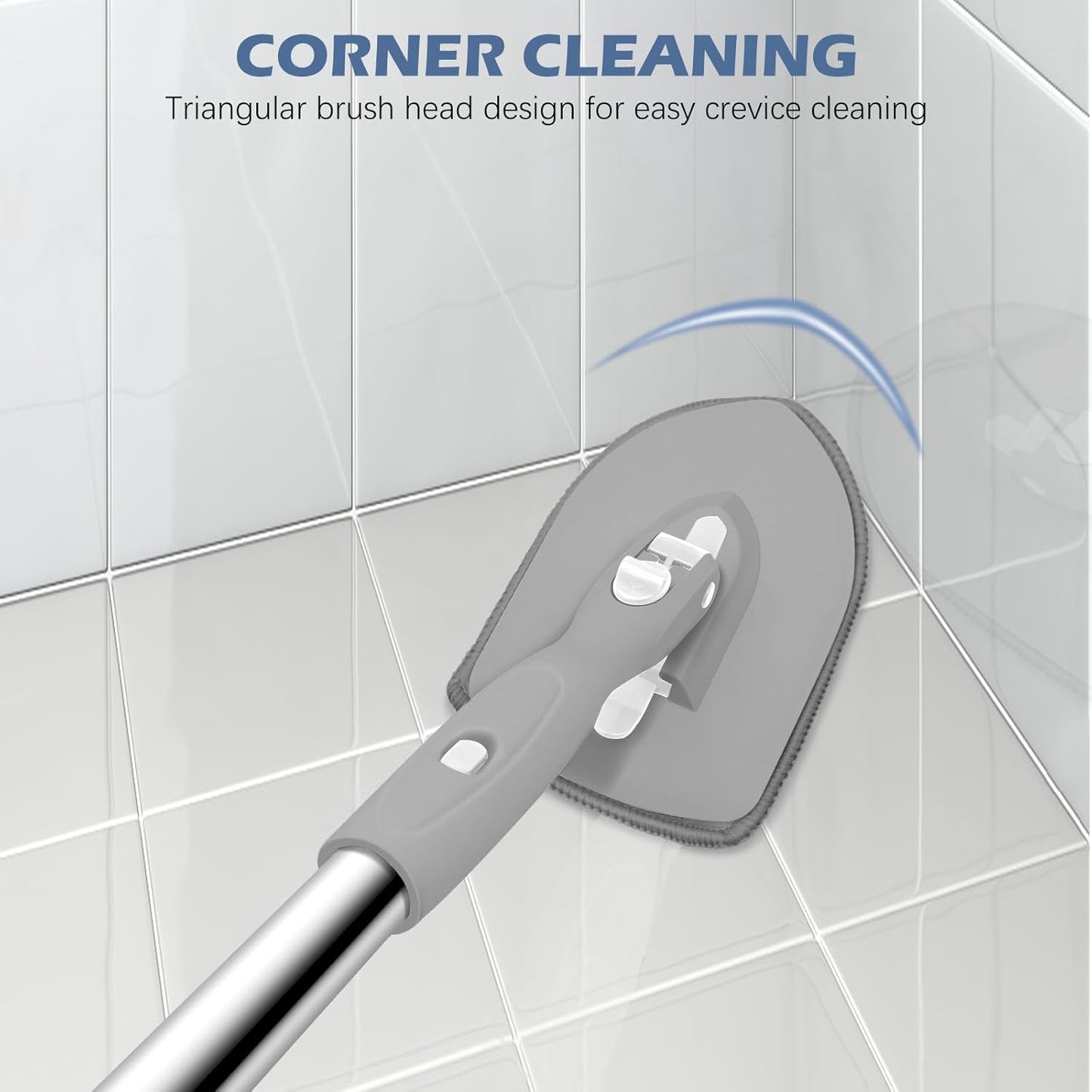 SetSail Floor Scrub Brush, 3-In-1 Tile Tub Floor Scrubber with 52-inch Adjustable Long Handle Shower Cleaner Brush and 4 Detachable Replacement Brush Heads for Cleaning Bathroom Kitchen Tub Tile, Grey