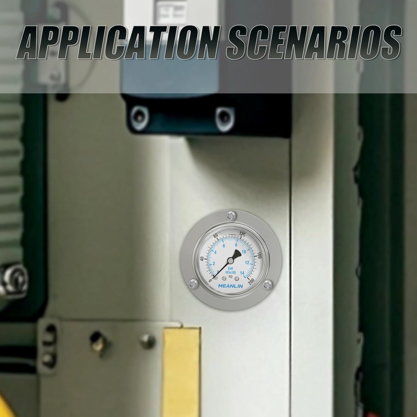 MEANLIN MEASURE 0~200Psi Liquid Filled Pressure Gauge Front Flange Panel Mount, 1/4" NPT 2.5" FACE DIAL Stainless Steel Case with Phillips Screw and Nut, +/-3-2-3%