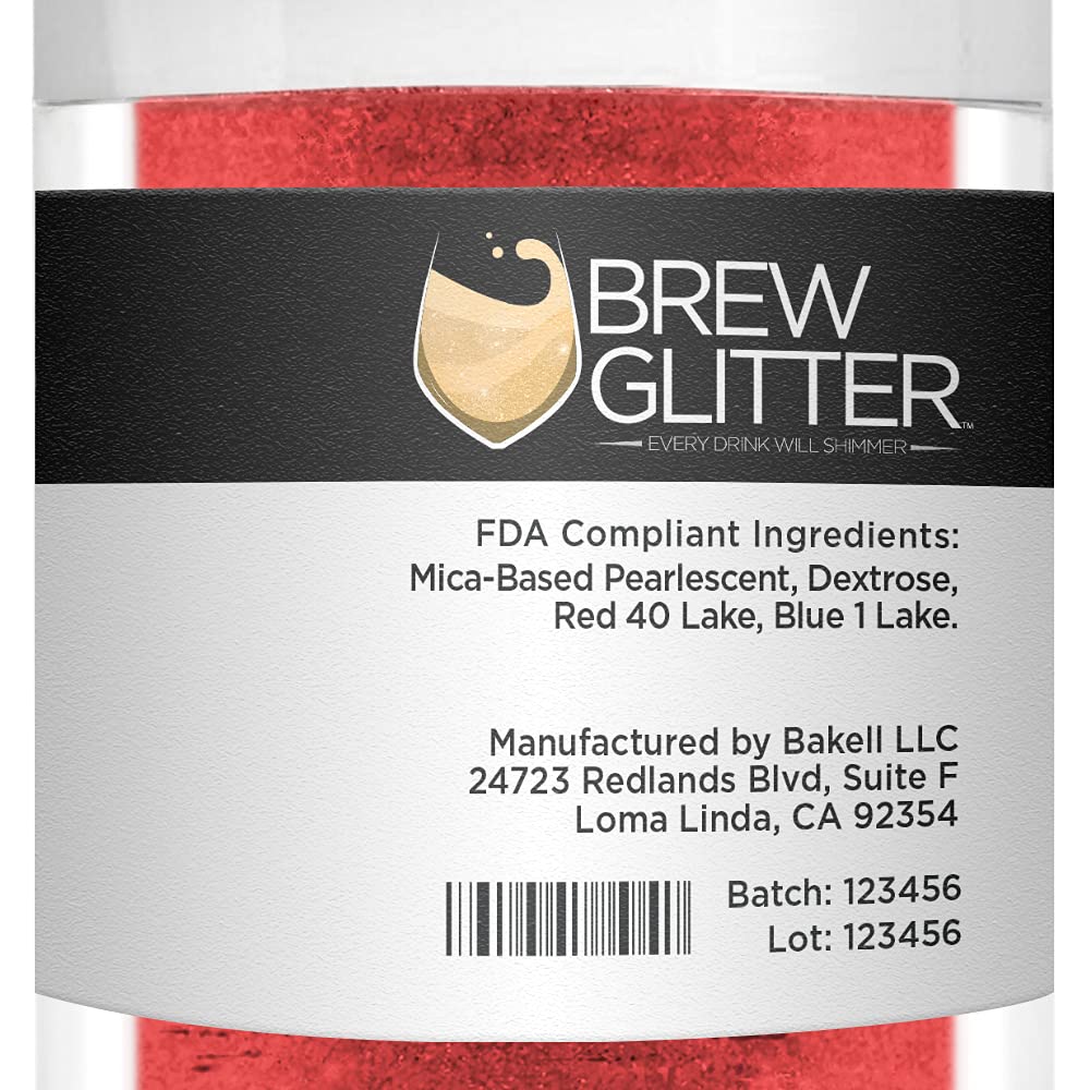 Brew Glitter - Red (25g 1x Shaker Jar) | Edible Glitter For Drinks, Beer and Cocktail Beverages by Bakell