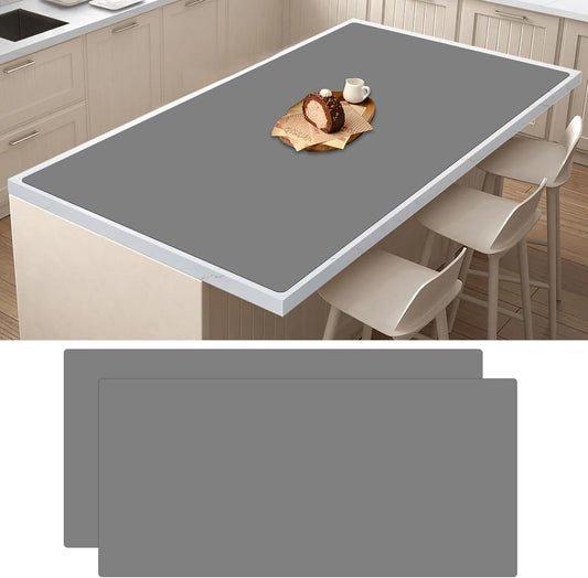 2Pack Large Silicone Mats for Kitchen Counter, 48''x24''(120cmx60cm) Heat Resistant Mat for Kitchen Island, Waterproof Multipurpose Countertop Protector, Light Gray