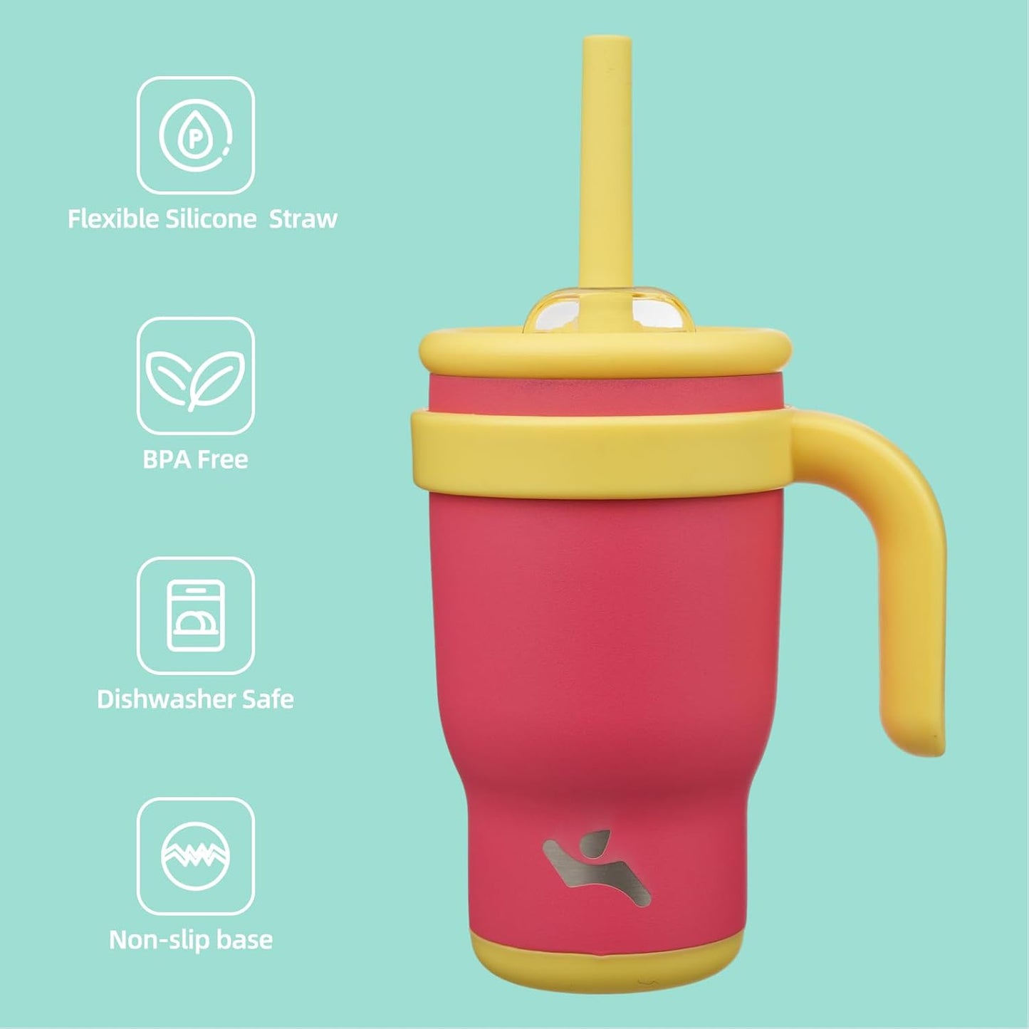 14 oz Tumbler with Side Handle, Insulated Water Bottle with Straw and 2 in 1 Lid, Stainless Steel Cup Travel Coffee Mug for Sports Office Gym,Rose Pink