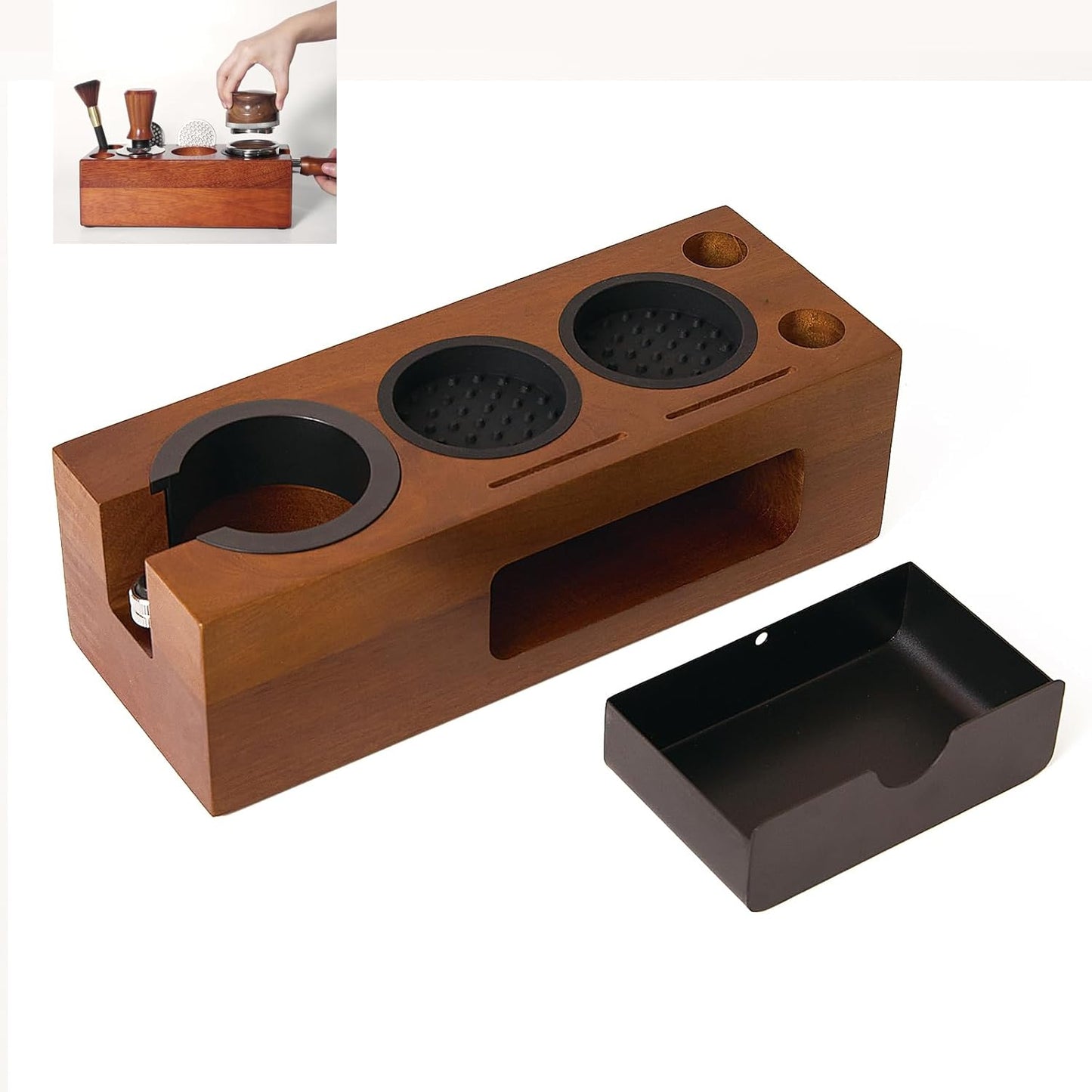 54mm Espresso Tamping Station - 8 in 1 Espresso Organizer for Storage 51/53/54mm Coffee Tamper, Distributor, Portafilter & Puck Screen Accessories, Wooden Tamper Station