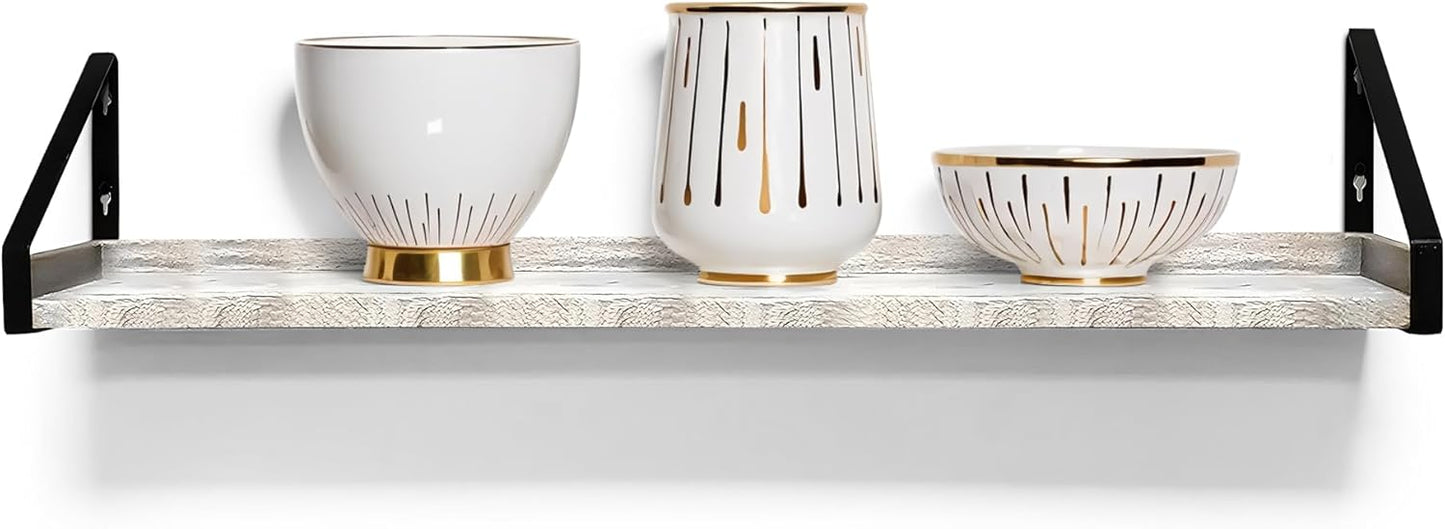 InPlace Shelving, 9602096E, Wall Mounted Real Wood Rustic Bracket Ledge, 24 Inch x 5 Inch x 6.1 Inch, Distressed White