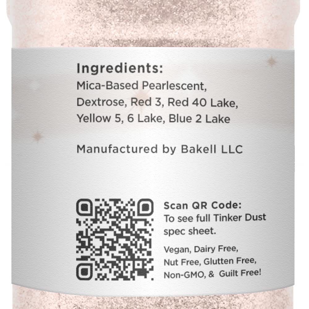 BAKELL Soft Rose Gold Edible Glitter, 45 Grams | TINKER DUST Edible Glitter | KOSHER Certified | 100% Edible Glitter | Cakes, Cupcakes, Cake Pops, Drinks, Dessert Vegan Glitter & Dusts (45g Shaker, Soft Rose Gold)