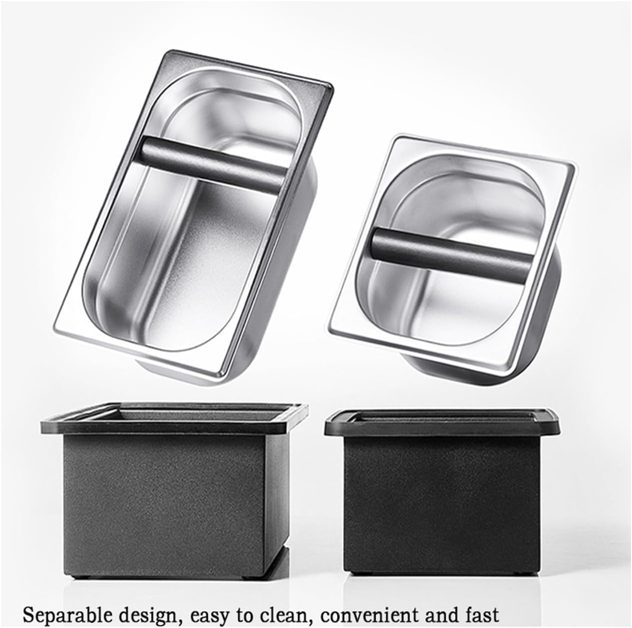 Coffee Knock Box, Espresso Knock Box Coffee Bin Barista Accessories Coffee Machine Accessories, Stainless Steel Small Coffee Knock Box Container with Silicone Knock Bar and Non Slip Base