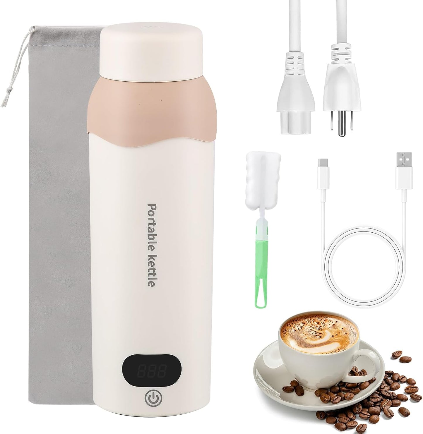Travel Electric Kettle 304 Stainless Steel Portable Water Heater 450ml Plug in Small Water Boiler with Storage Bag