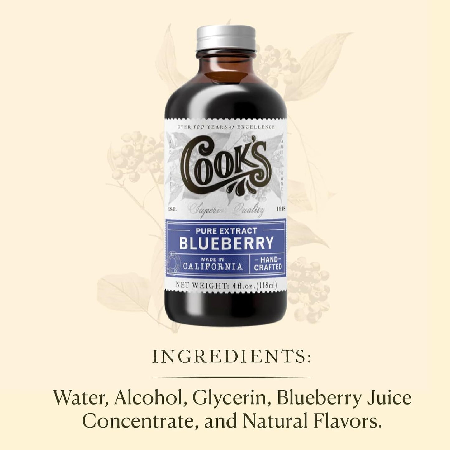 Cook's, Blueberry Extract for Baking, Pies, Jam, Jellies, Candies, Syrup, 16 oz
