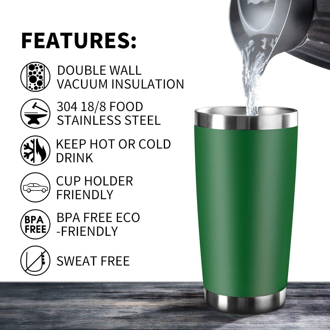 20oz Tumbler Bulk Stainless Steel Vacuum Insulated Tumblers with Lid Double Wall Travel Mug,Powder Coated Coffee Cup, Suitable for Ice Drinks and Hot Beverage (Dark green 12pack)