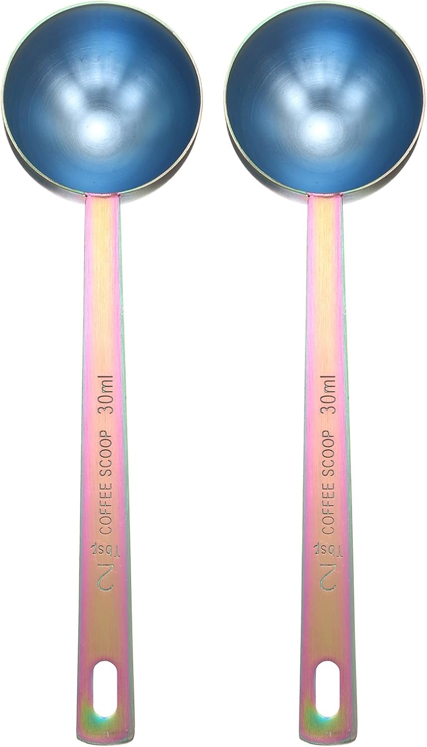 HARFINGTON 2pcs Coffee Scoop Spoon 2tbsp (6tsp, 30ml) 304 Stainless Steel Long Handle Teaspoon/Tablespoon Measuring Spoons Scoops for Tea Sugar Kitchen, Multicolor