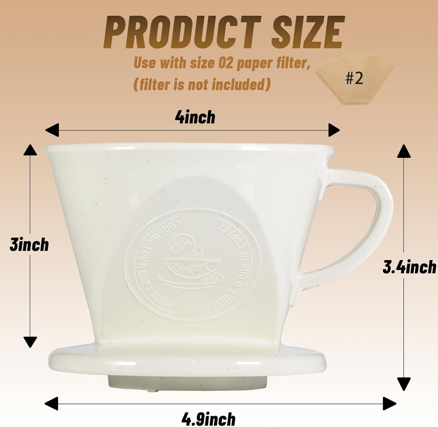 Melamine Pour Over Coffee Maker with 3 Drip Holes, Pour Over Coffee Dripper For Camping, Home, Café, Size 02 (White)