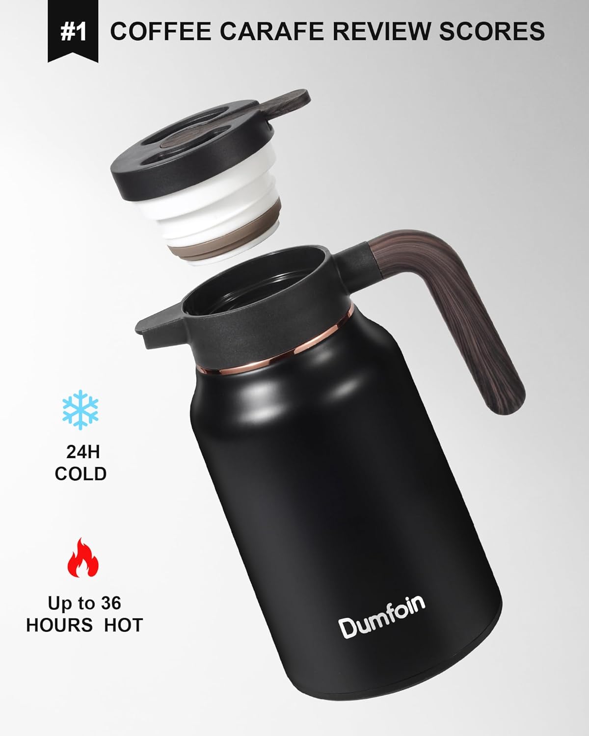 Carafes for Hot Liquids 51 oz - 12 Hour Stainless Steel Thermal Coffee Carafe-Insulated Coffee Carafes For Keeping Hot/Cold Coffee, Tea, Water, 1.5 Liter Beverage Dispenser(Black/Gold)