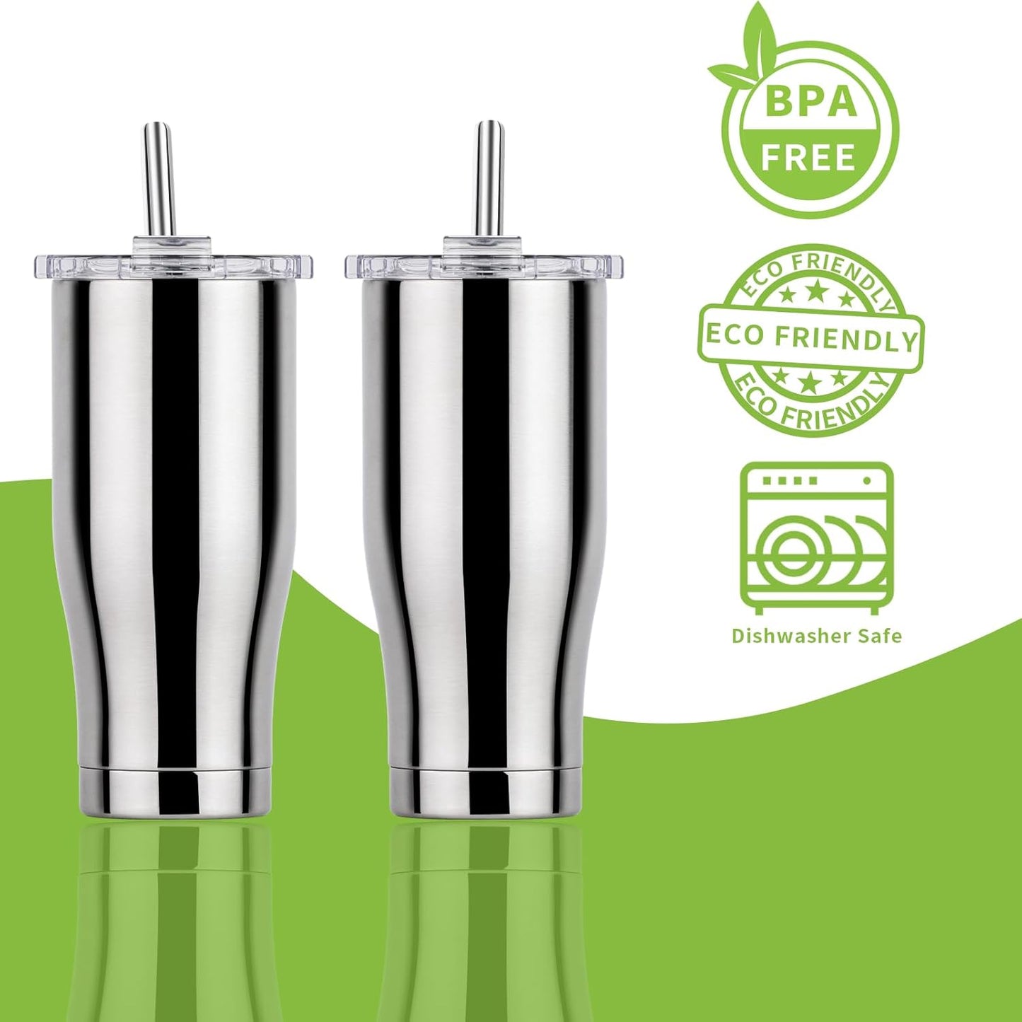 Lazycorner 5 Pcs Stainless Steel Smoothie Straws, 0.4'' Extra Wide Reusable Metal Drinking Straws for Milkshake, Smoothie, Beverage, Set of 5 with 2 Cleaning Brush