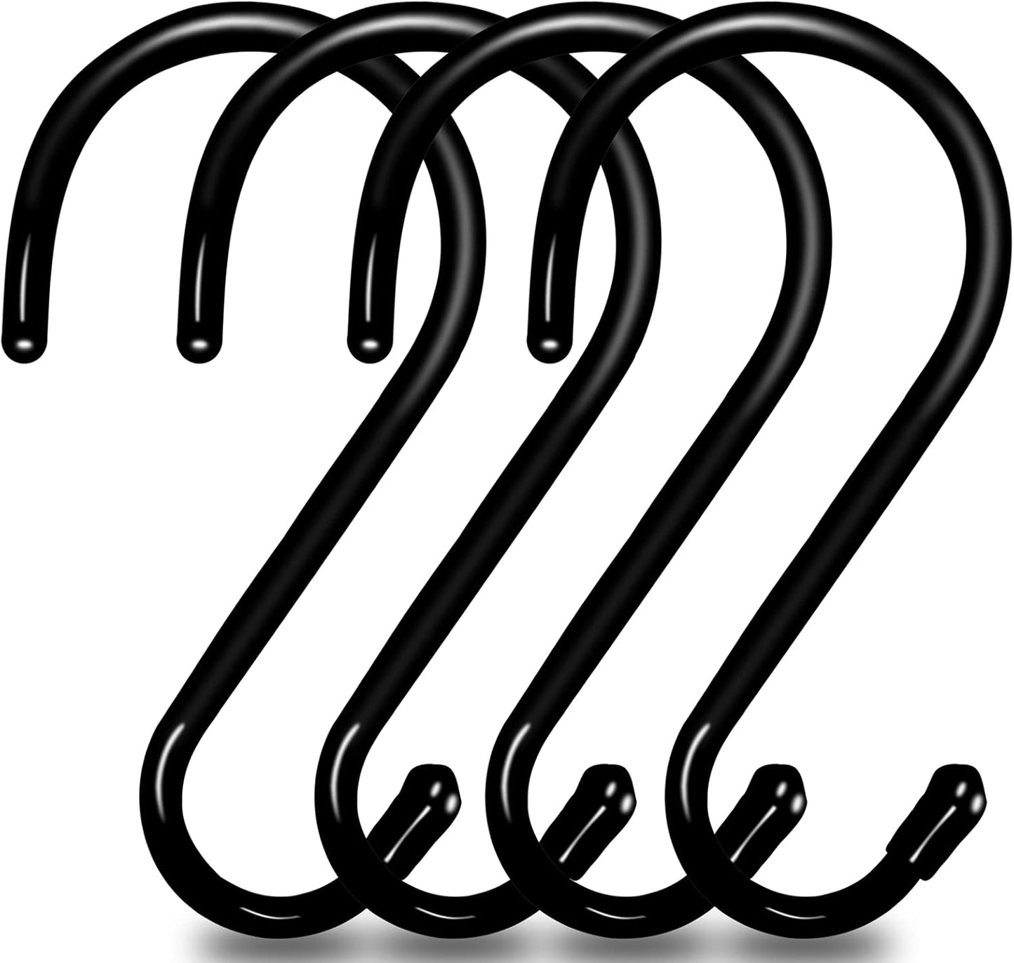 4 Pack Large S Hooks for Hanging Heavy Duty, 6 inch Non Slip Vinyl Coated Metal Closet S Hooks for Hanging Kitchen Utensil Pot Pan Cups Clothes Jeans Towels Hats Bags Plants (Black)