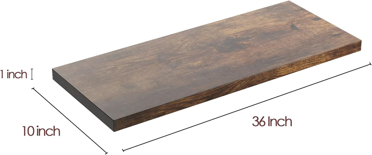 Wall Shelf Set of 1, Rustic Brown Floating Shelves 36 in W x 10 in D x 1 in H, Wooden Floating Wall Shelf with Invisible Brackets for Living Room/Bedroom/Bathroom/Kitchen Storage and Decor