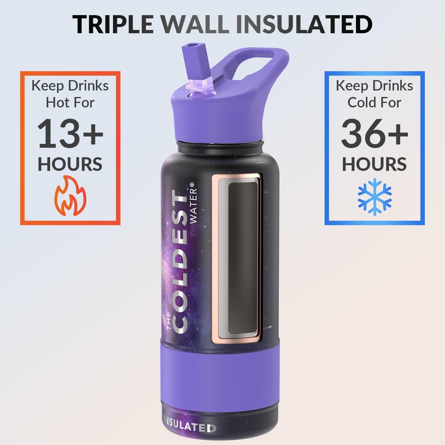 Coldest Insulated Water Bottle with Straw Lid - Stainless Steel Metal Insulated Bottle for Men & Women (Astro Purple, 32 oz)