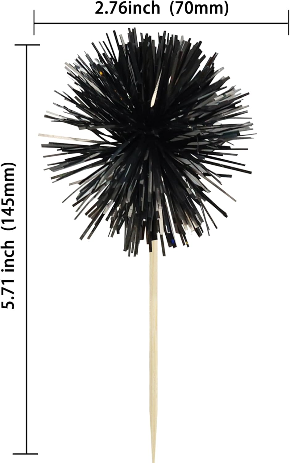 Gyufise 30Pcs Foil Firework Cupcake Toppers Sparkle Tinsel Cake Toppers Tinsel Drink Cake Decoration Cocktail Picks for Birthday Wedding Graduation Party Supplies Black