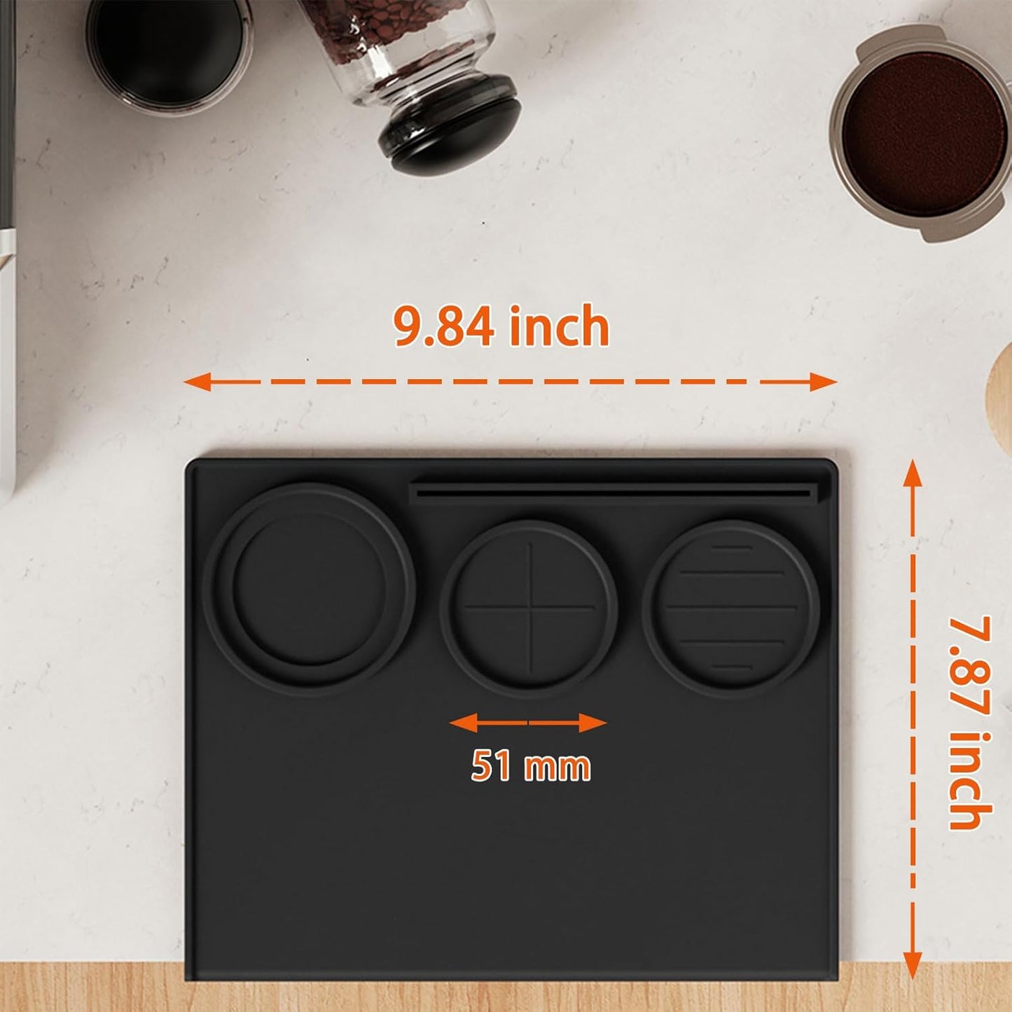 Espresso Tamping Mat, Silicone Coffee Tamping Mat with Three Grooved Sections Suitable for 51mm Tamper and Coffee Distributor, Espresso Accessories Tool for Baristas, Black