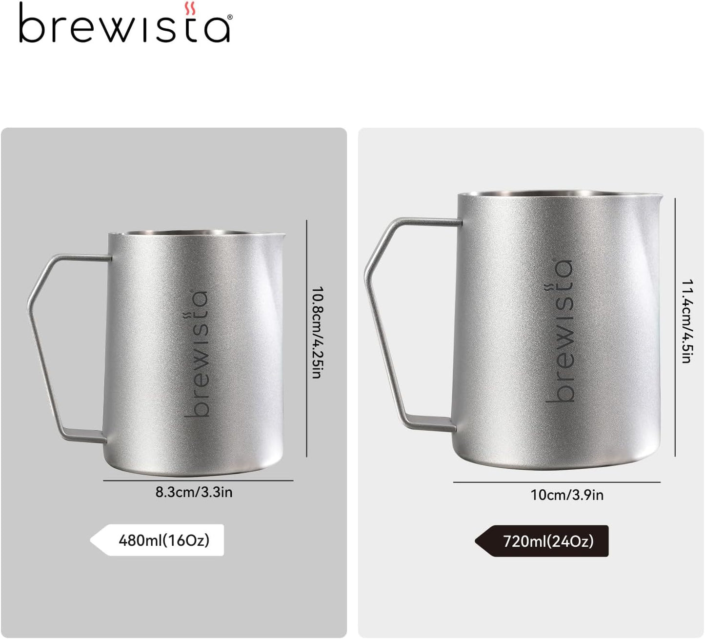 Brewista Precision Milk Frothing Pitcher, Steaming Jug, Coffee, Espresso Machine Accessories for Barista, Latte Art, Cappuccino, Stainless Steel Cup, 24 oz/720 ml, Silver