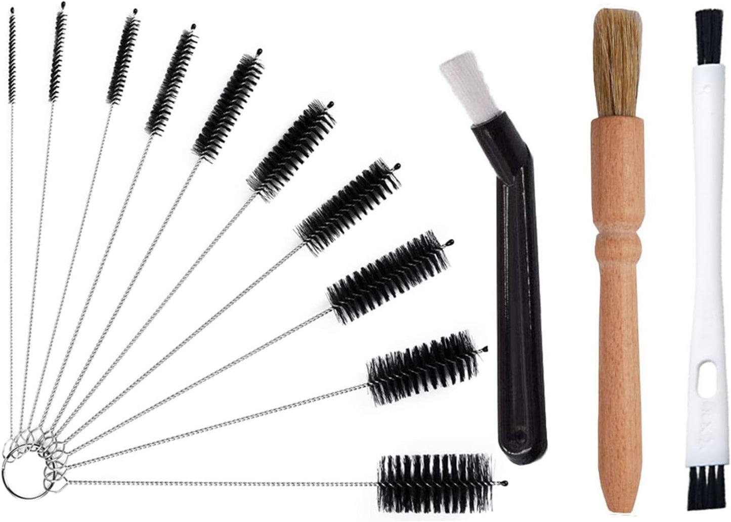 Coffee Brush Set, 13 Pieces Natural Wood & Nylon, Includes Wooden, Plastic, Straw, & Gap Brushes for Espresso Machine Cleaning