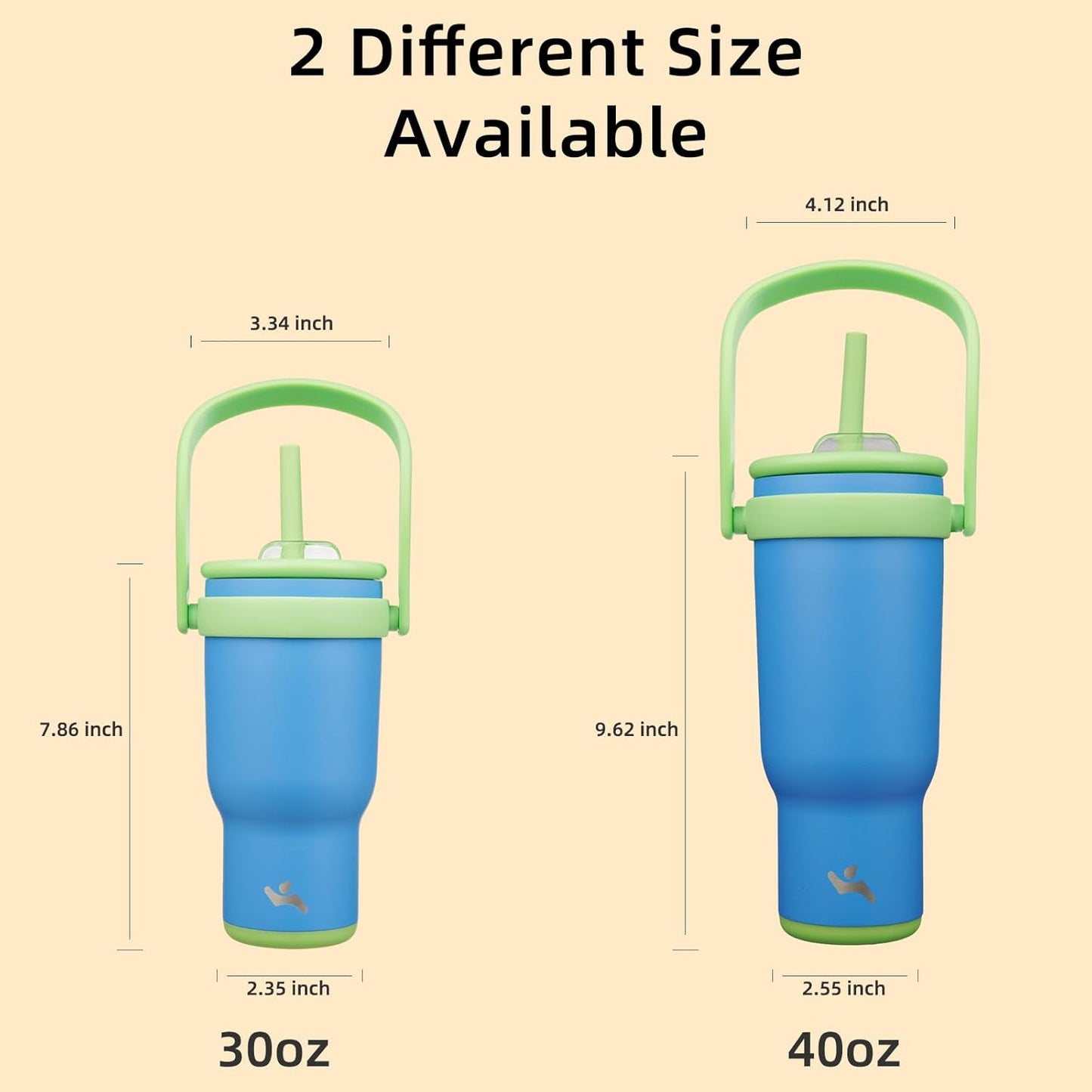 40 oz Tumbler with Side Handle, Insulated Water Bottle with Straw and 2 in 1 Lid, Stainless Steel Cup Travel Coffee Mug for Sports Office Gym,Sky Blue